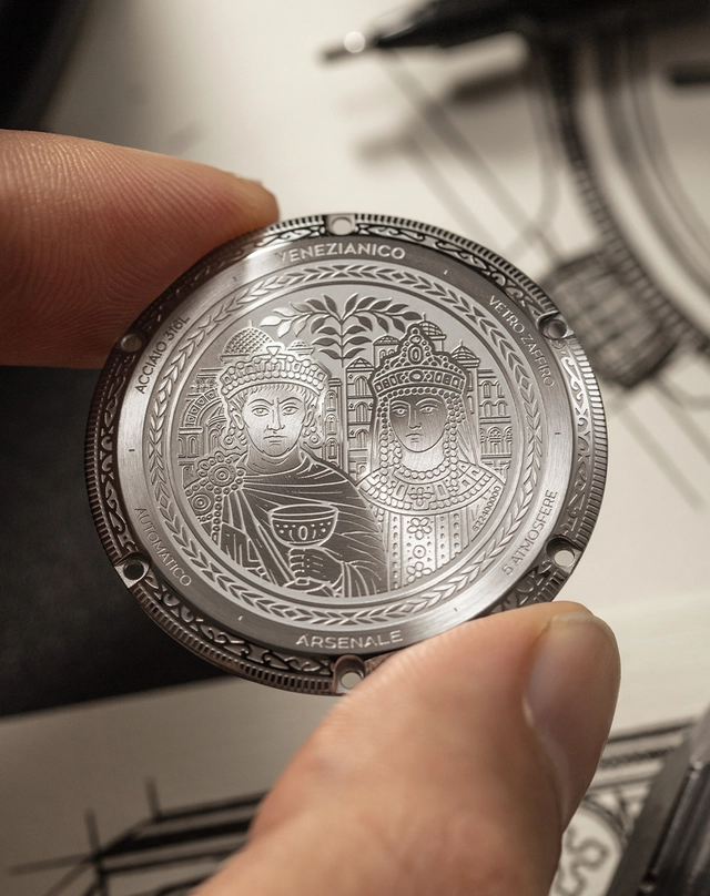 Venezianico – Arsenale Bizantino, Automatikuhr aus Edelstahl mit Ornamentik