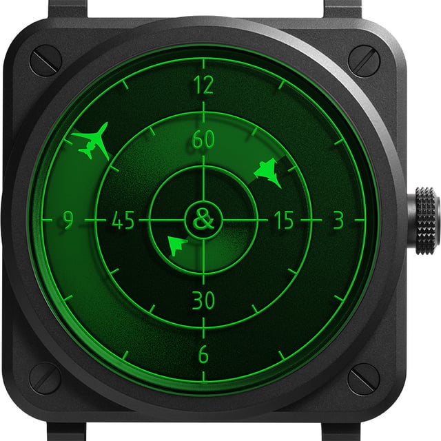 Bell & Ross BR-03 Green Radar Ceramic: Zifferblattdetail mit Radar