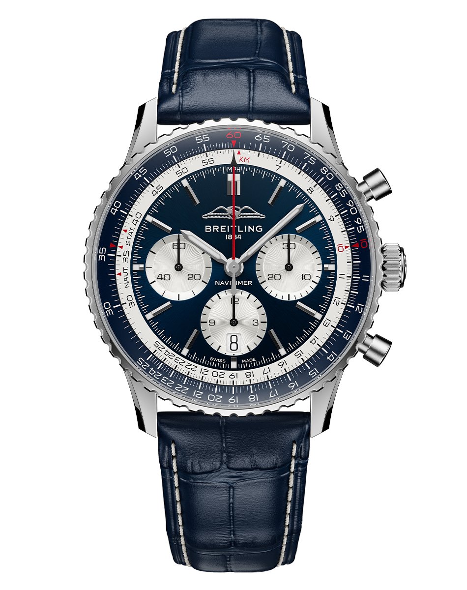 Breitling Navitimer B01 Chronograph 43 Tribute to Concorde, Automatik-Chronoraph mit Lederband und zweifarbigem Zifferblatt