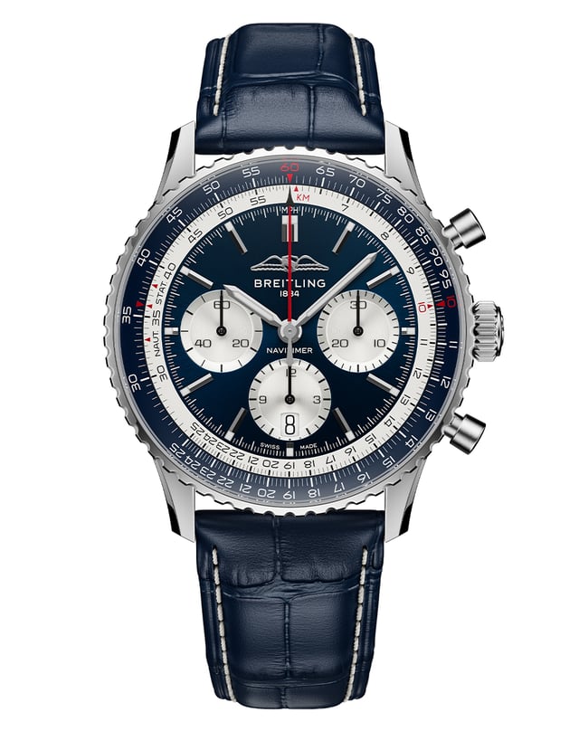 Breitling Navitimer B01 Chronograph 43 Tribute to Concorde, Automatik-Chronoraph mit Lederband und zweifarbigem Zifferblatt