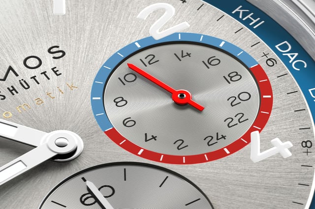 Nomos Glashütte: Club Sport neomatik Weltzeit silber Zifferblattdetail