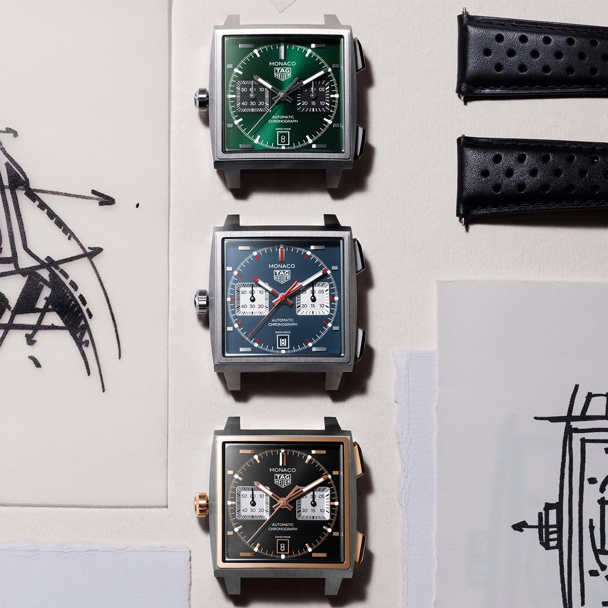 TAG Heuer Monaco Chronograph, drei Gehäuse