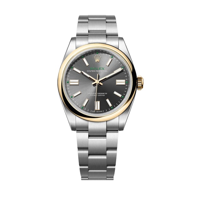 Rolex Oyster Perpetual 41 mit grauem Zifferblatt aus Edelstahl, Oystersteel und Gelbgold