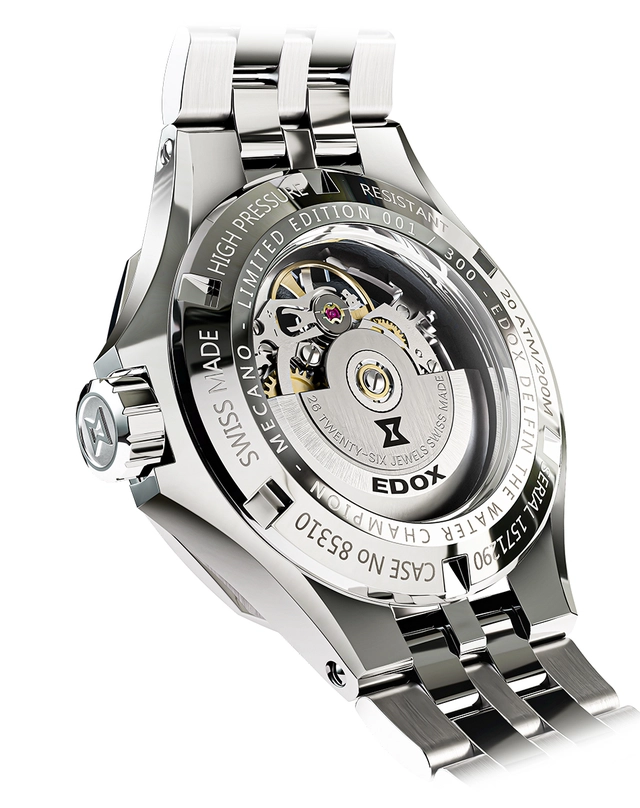 Edox – Delfin Mecano Damascus Steel Limited Edition, limitierte Taucheruhr mit skelettiertem Zifferblatt und Automatikwerk