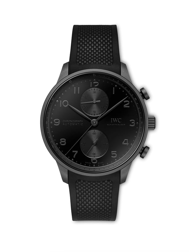 IWC: Portugieser Chronograph Ceratanium, Ref. IW371631, Frontansicht schwarze Uhr