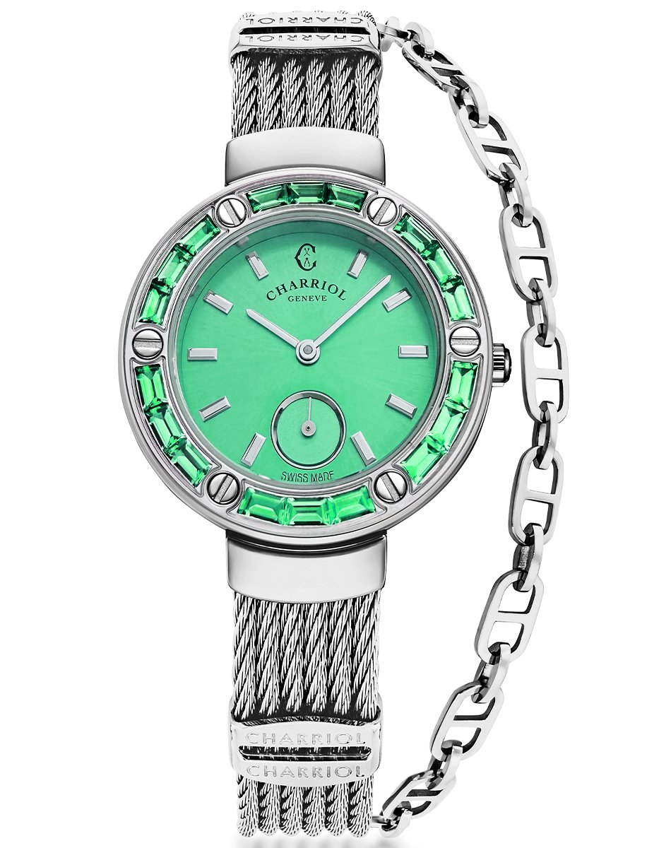Charriol – St-Tropez Haute Couture, Damenuhr mit grünem Zifferblatt und Metallband