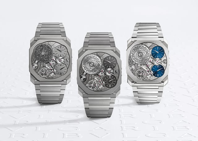 Flachste Uhr der Welt, drei Uhren, Bulgari Octo Finissimo Ultra Mark II und Platinum