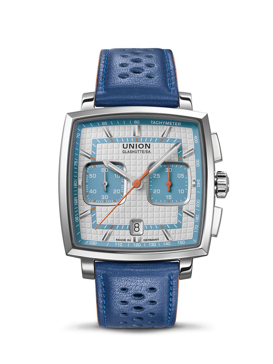 Union Glashuette Averin Chronograph, Ref. D015.527.17.011.02, helles Zifferblatt