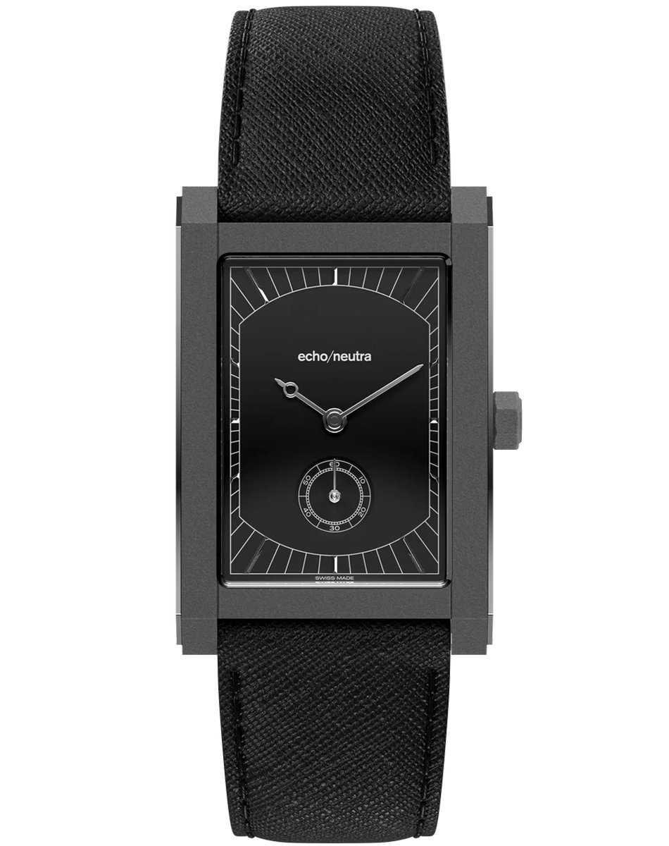 echo/neutra – Rivanera Black, elegante Uhr aus Titan mit Handaufzugswerk