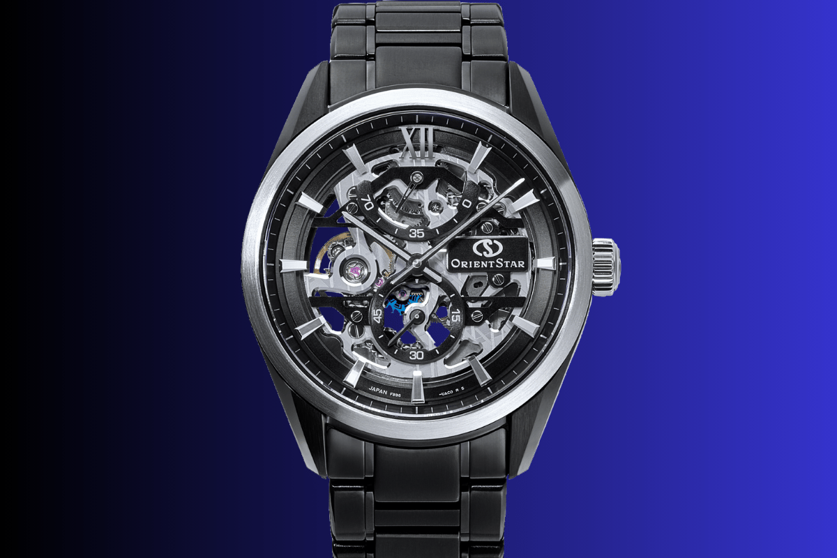 Nahaufnahme, Zifferblatt der Orient Star M34 F8 Skeleton Hand Winding