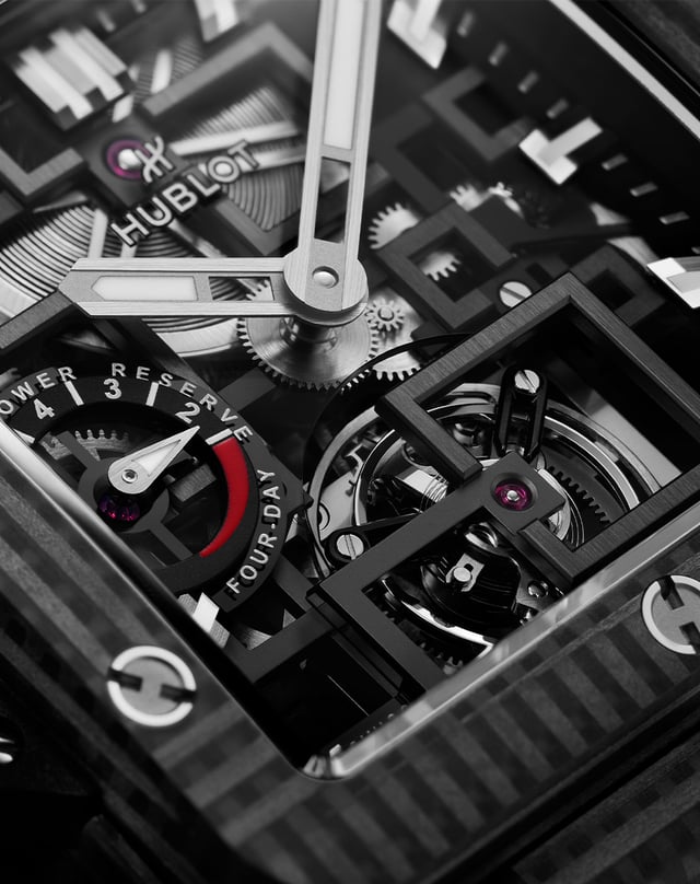 Hublot – Square Bang Tourbillon 4-Day Power Reserve, Carbonuhr mit skelettiertem Werk