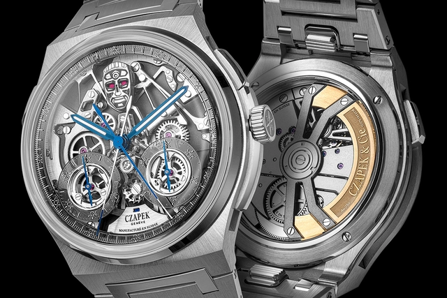 Czapek Antarctique Rattrapante RUR, Nahaufnahme Zifferblatt und Werk