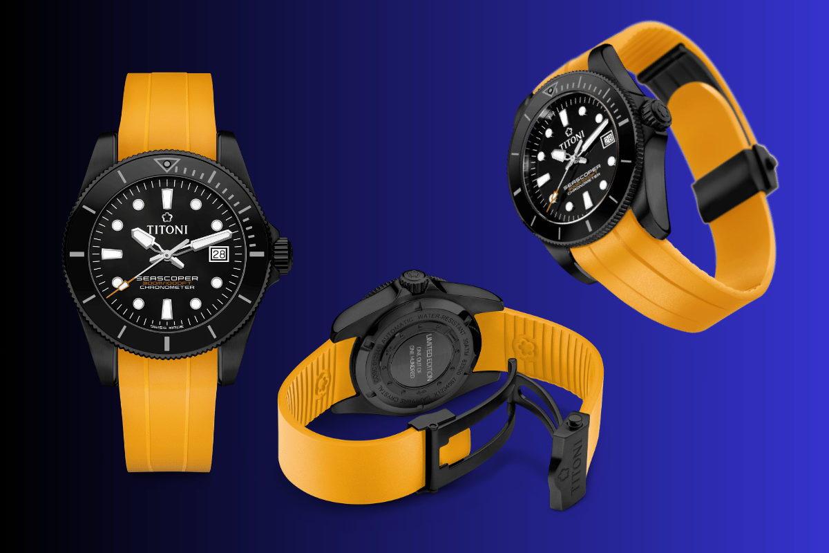 Drei Ansichten der Titoni Seascoper Limited Edition, Rückseite