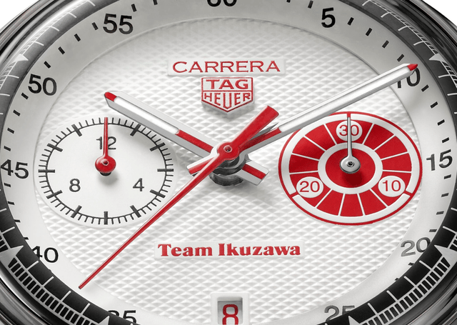 Detail, Zifferblatt der Tag Heuer Carrera Chronograph x Team Ikuzawa