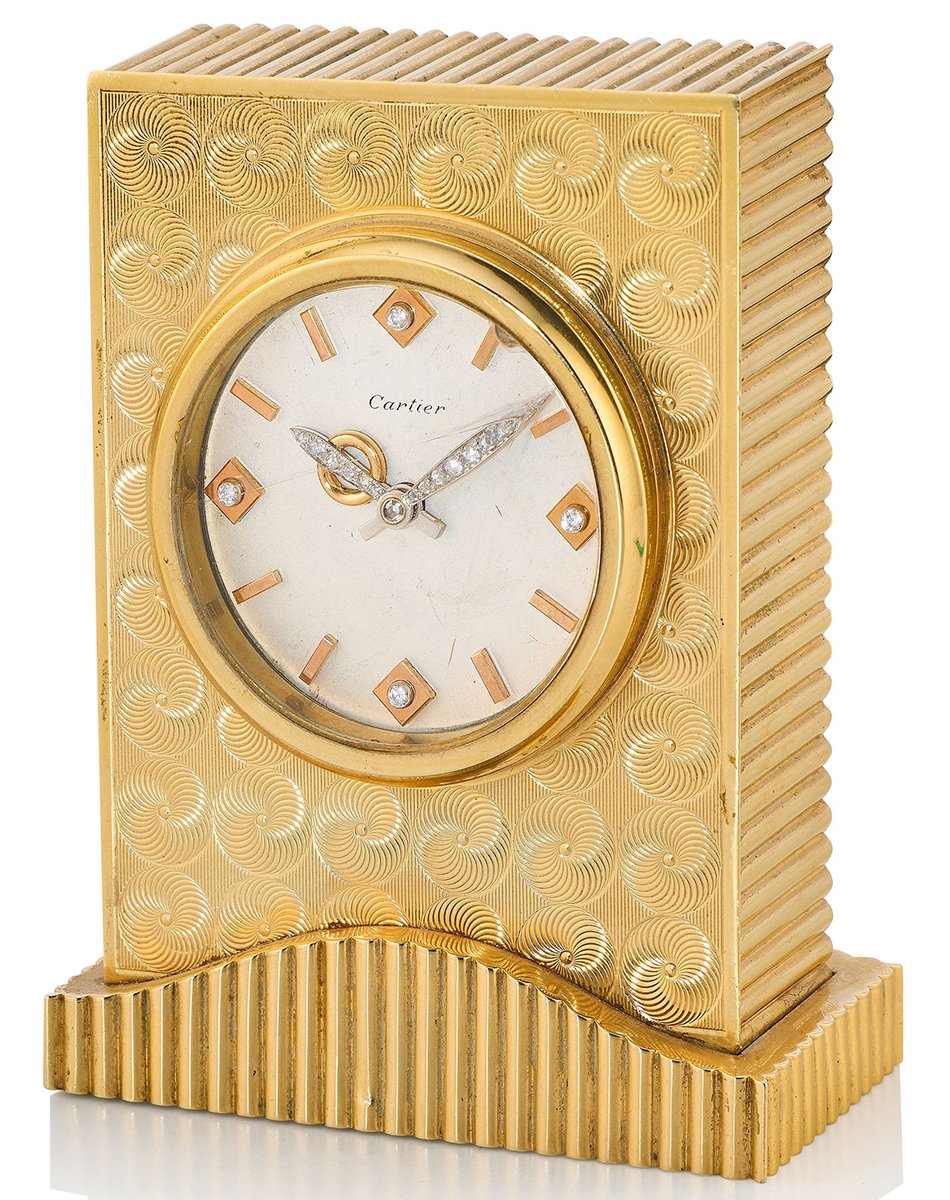 Cartier Tischuhr (ca. 1949), goldene Tischuhr