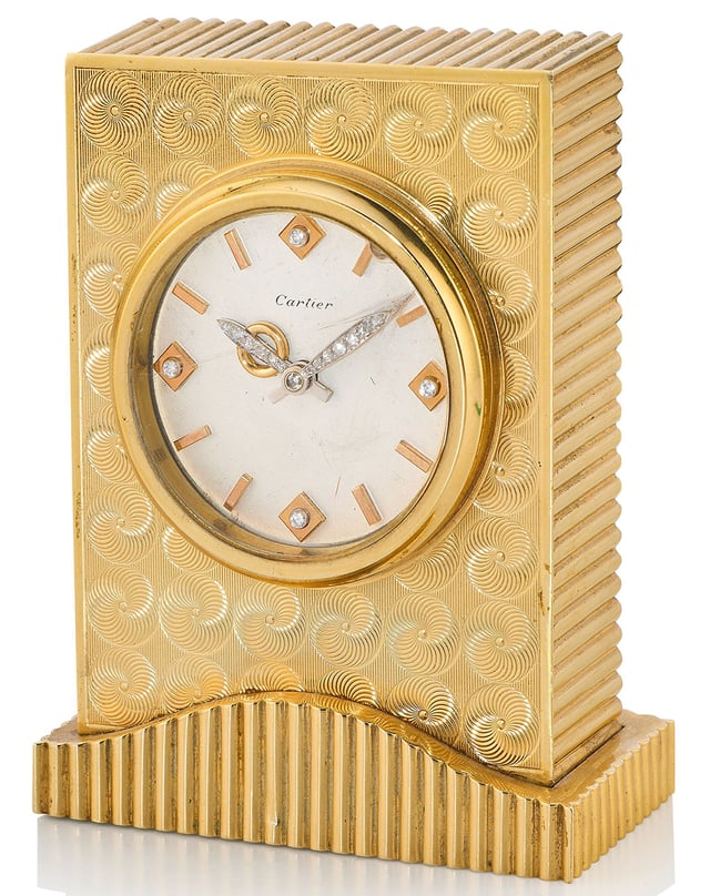 Cartier Tischuhr (ca. 1949), goldene Tischuhr