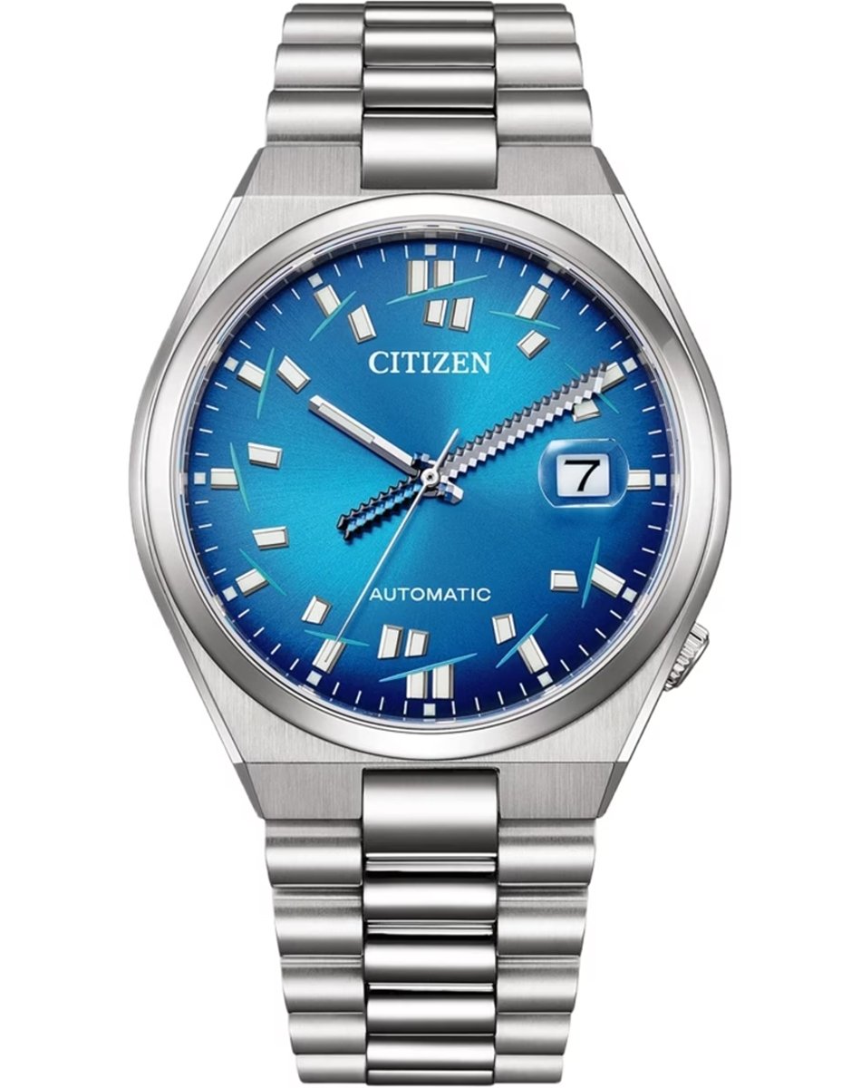 Citizen x seconde/seconde/ – Tsuyosa NJ0157-81L, Edlstahluhr mit hellblauem Zifferblatt, Automatikkaliber und Zeiger in Form eines Schwerts