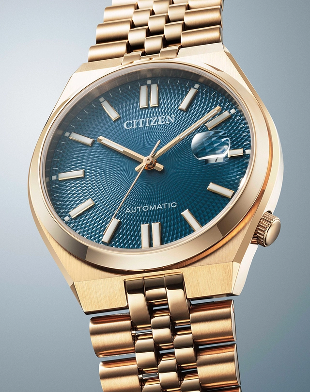 Citizen – Tsuyosa 60 Automatic, goldfarbene Automatikuhr aus Edelstahl mit blauem Zifferblatt