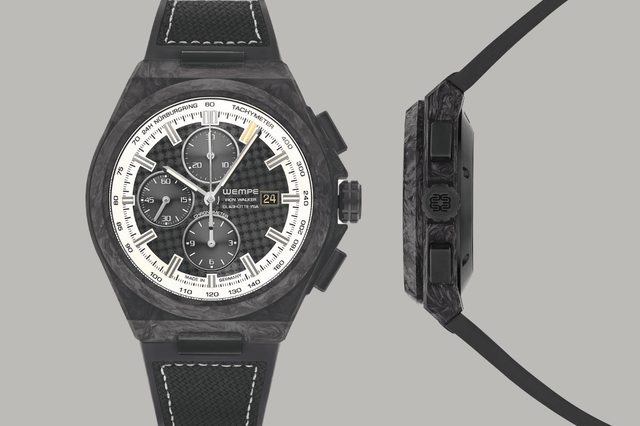 Der Wempe Iron Walker Chrono XL Carbon Model 24h Nürburgring Edition von vorne und der Seite