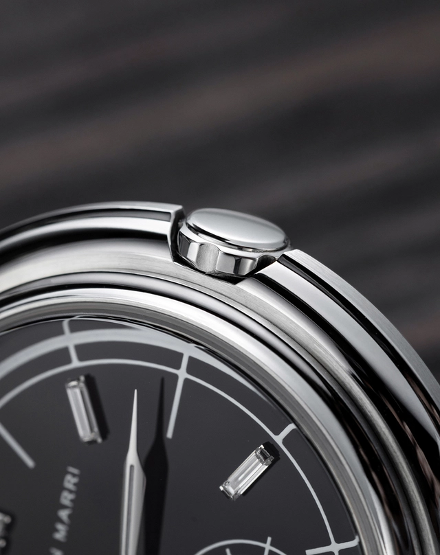 Furlan Marri – Disco Volante Onyx Diamonds, Dresswatch aus Edelstahl mit Onyx-Zifferblatt und Handaufzugskaliber