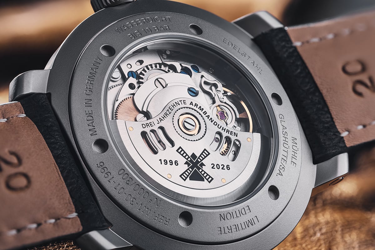 Mühle-Glashütte Marinefliegeruhr-I Edition 2026: Boden und Werk