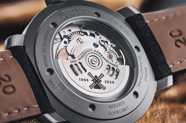 Mühle-Glashütte Marinefliegeruhr-I Edition 2026: Boden und Werk