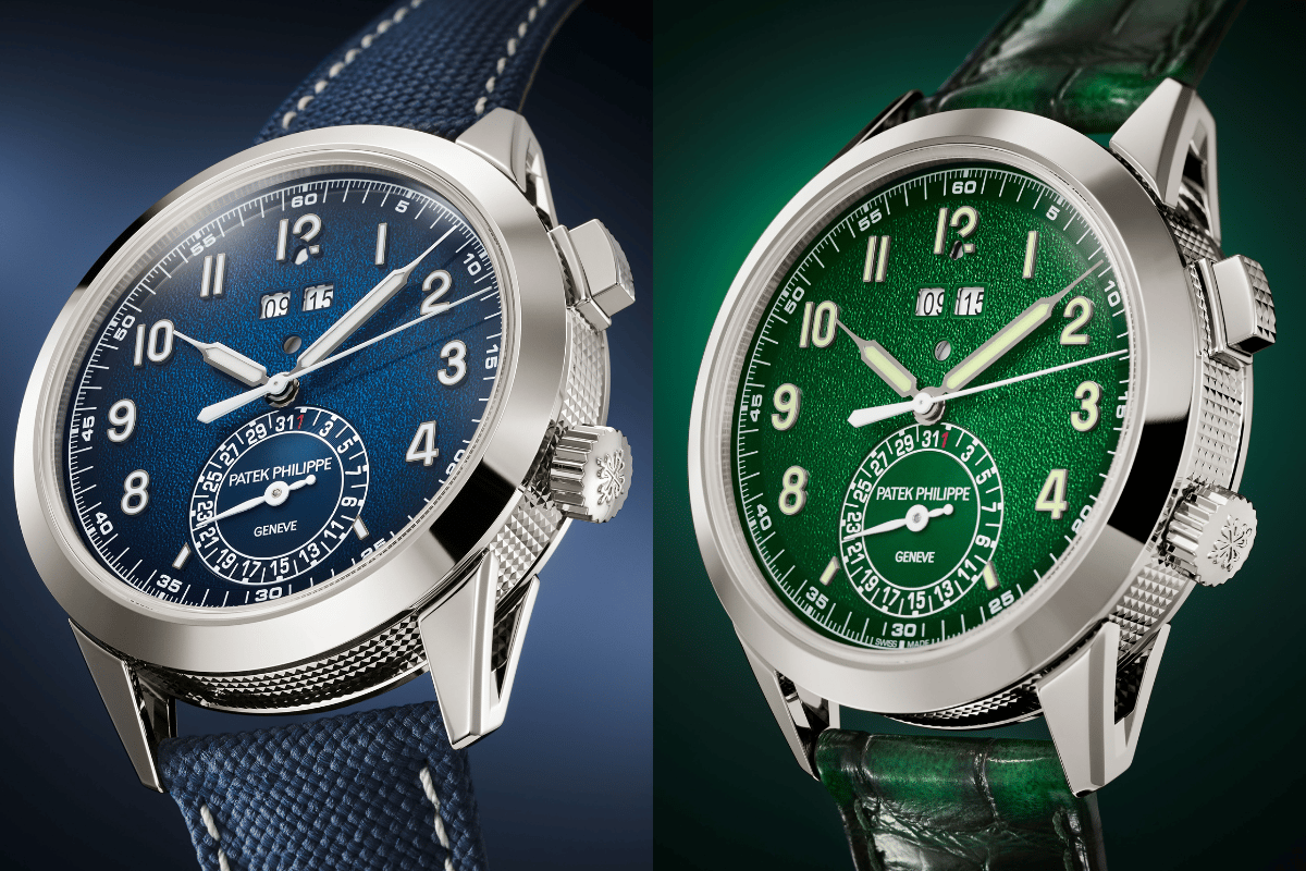 Beide Versionen der neuen Patek Philippe Ref. 5249R/ 5322G in blau und grün