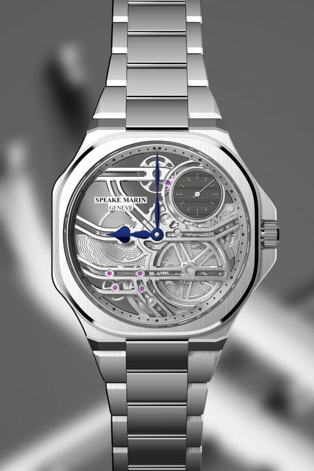 Speake Marin Ripples Skeleton, Frontansicht vor grauem Hintergrund