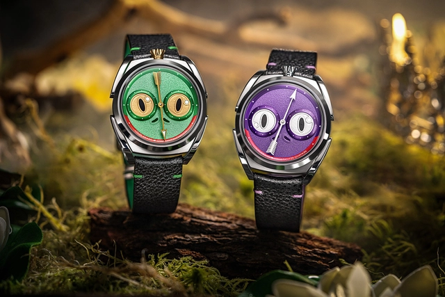 Louis Erard x Konstantin Chaykin: Unfrogettable, Titel, zwei Uhren vor Hintergrund