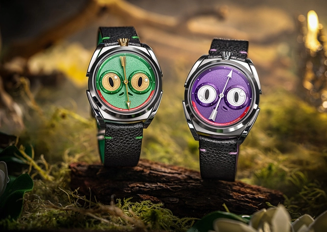 Louis Erard x Konstantin Chaykin: Unfrogettable, Titel, zwei Uhren vor Hintergrund