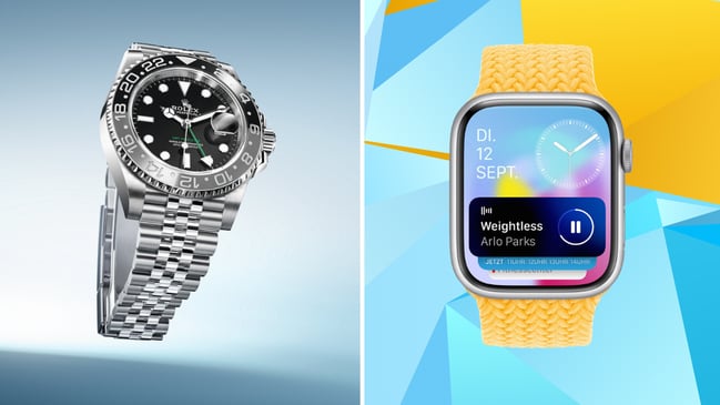 Die Rolex Oyster Perpetual GMT-Master II und eine Apple Watch.