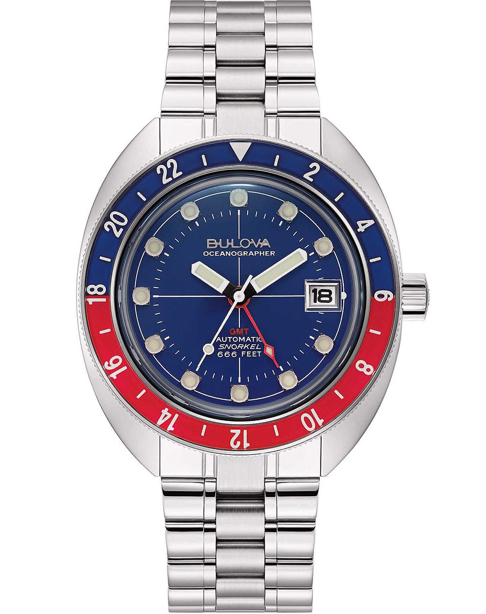 Bulova Oceanographer GMT, Toolwatch mit rot-blauer Lünette und mechanischem Uhrwerk