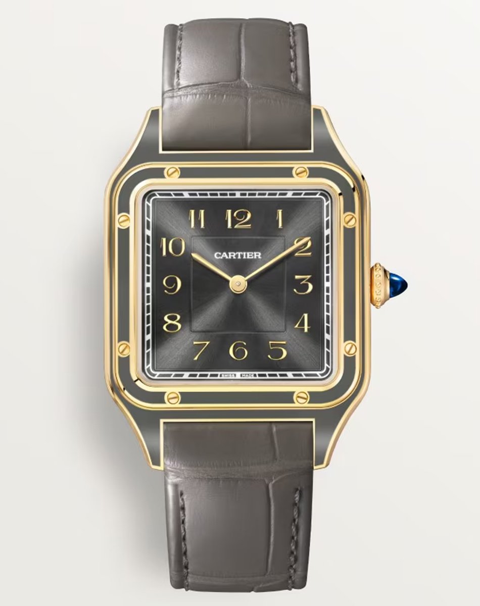 Cartier – Santos-Dumont, Dresswatch aus Gold mit Handaufzugswerk und Lederband
