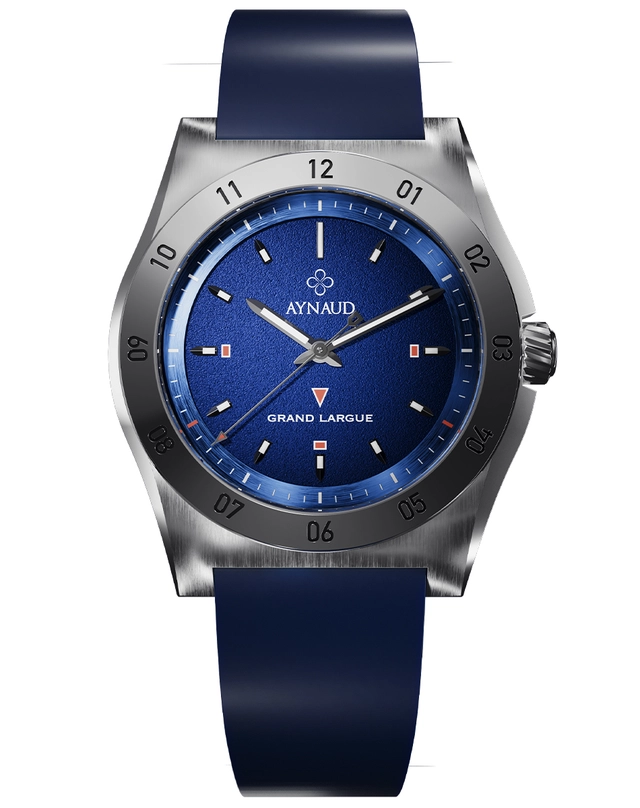 Aynaud – Grand Largue, Edelstahluhr mit Kautschukband und blauem Zifferblatt