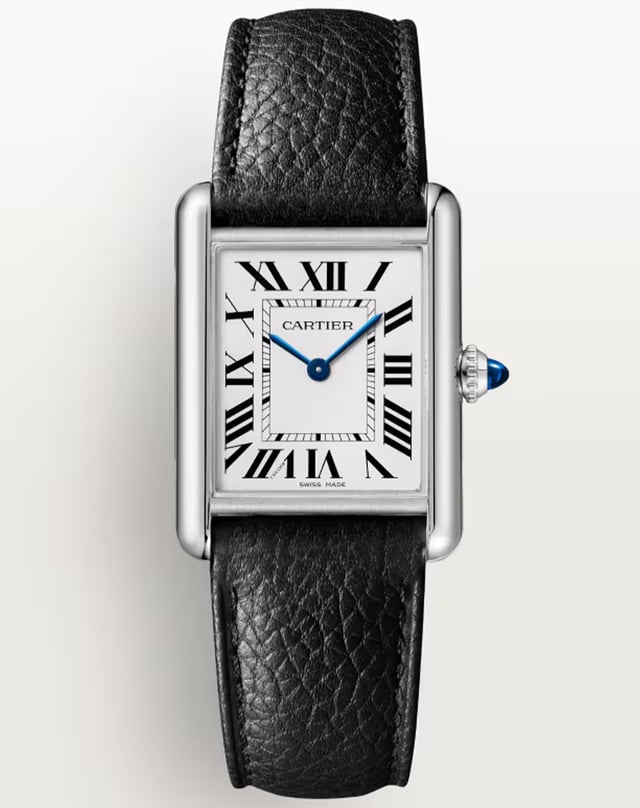 Cartier – Tank Must SolarBeat, eckige Dresswatch mit Lederband und hellem Zifferblatt