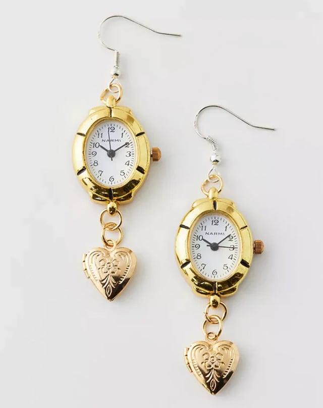 Sage & Saber – Gold Watch Drop Earrings, goldene Uhren-Ohrringe 