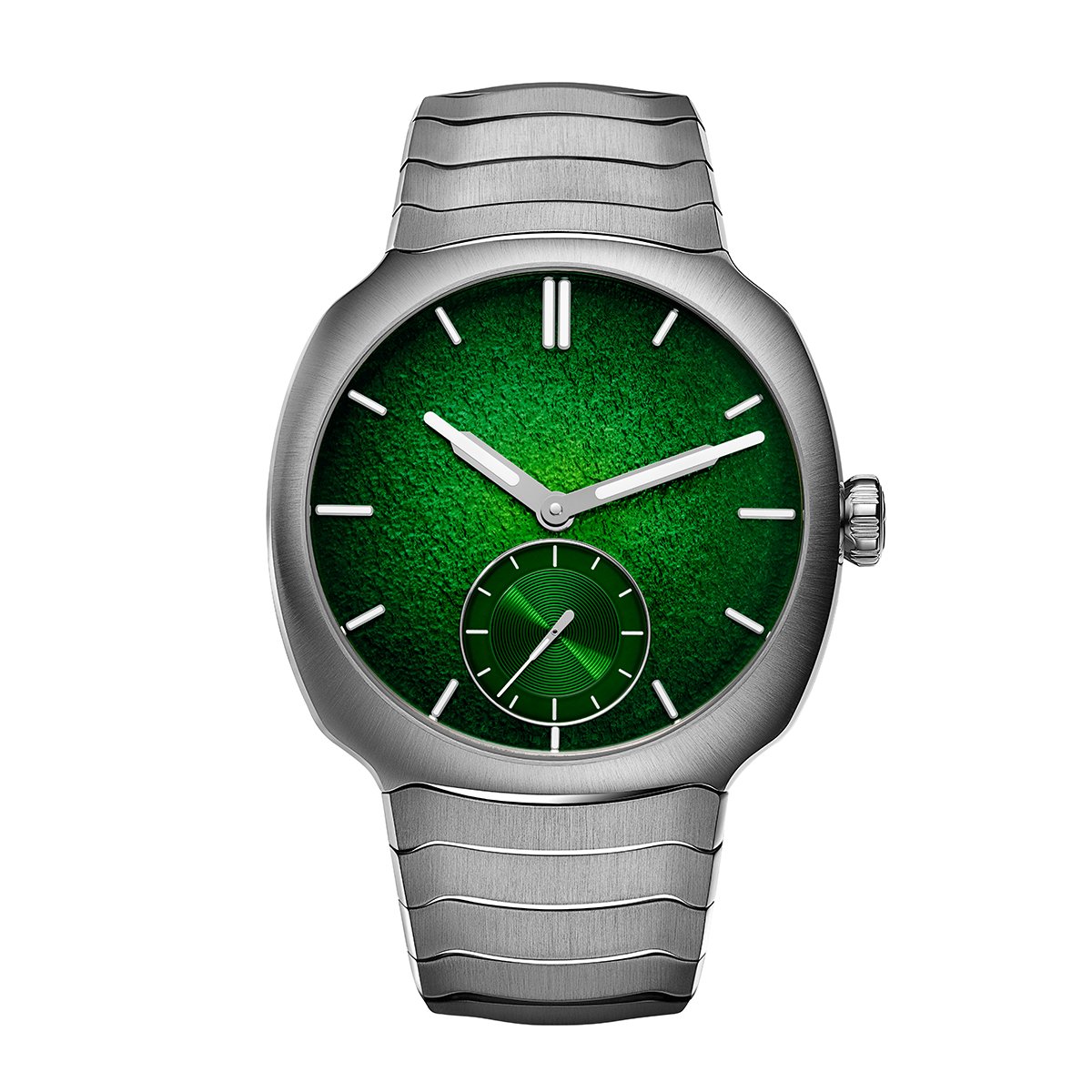 Frontansicht der H. Moser & Cie. Streamliner Small Seconds Lime Green Enamel Boutique Edition