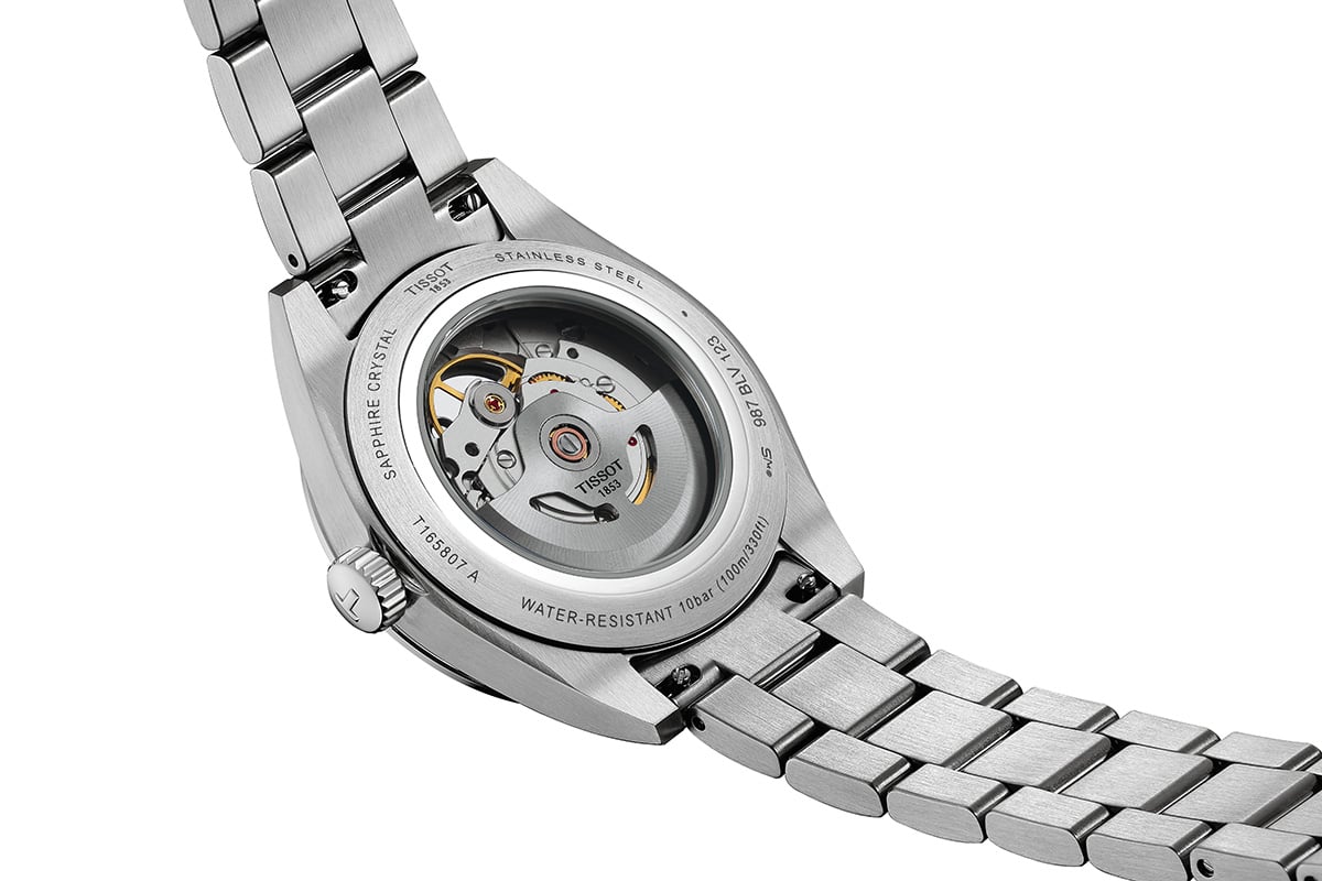 Tissot Gentleman 38mm, Ref. T165.807.11.041.00, Gehäuseboden mit Sicht auf Kaliber