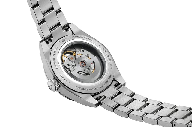 Tissot Gentleman 38mm, Ref. T165.807.11.041.00, Gehäuseboden mit Sicht auf Kaliber