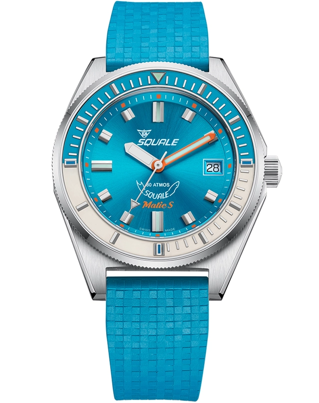Squale – Matic-S, Taucheruhr mit hellblauem Zifferblatt und Kautschukband