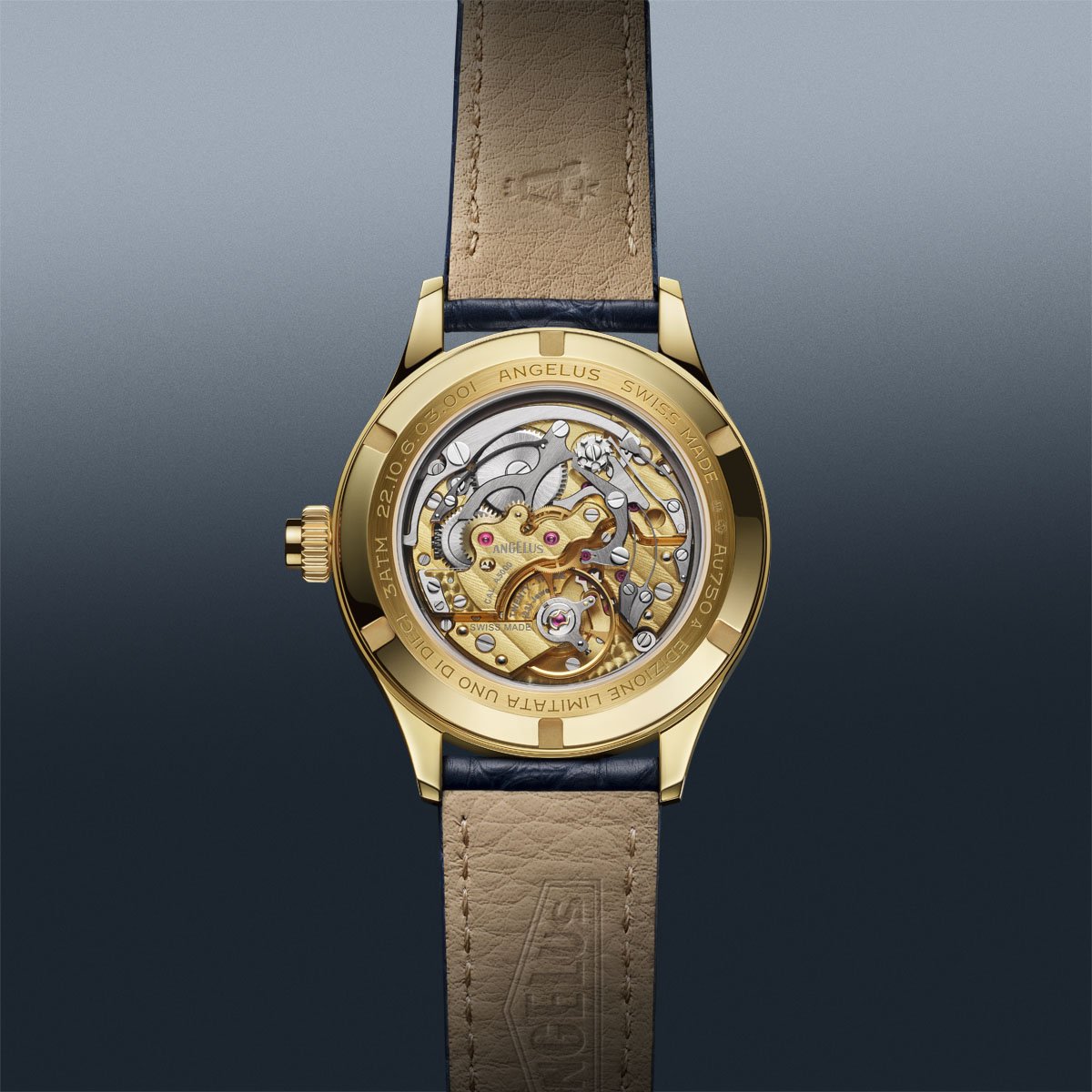 Angelus: Cronografo Blue Ministeriale in Rotgold Boden