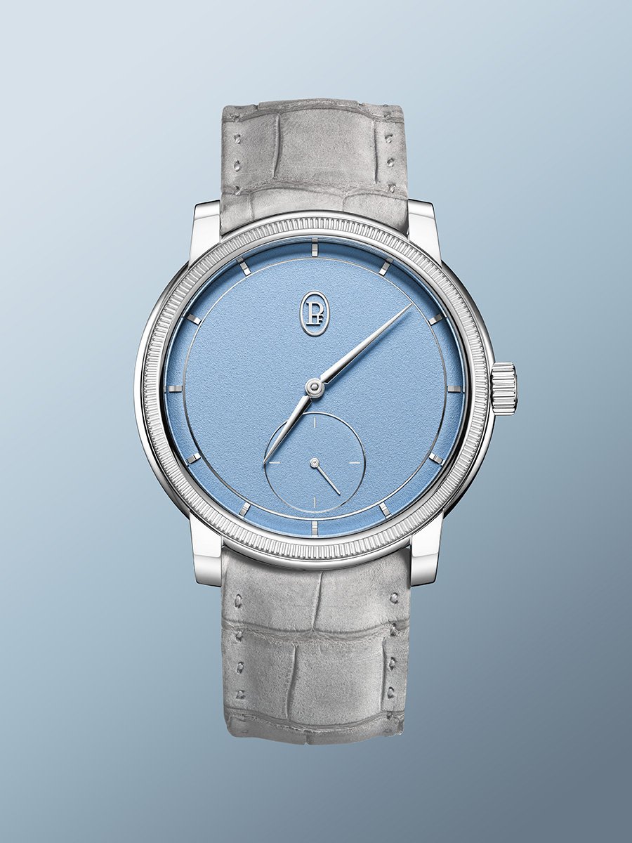 Parmigiani Fleurier Toric Petite Seconde Platinum Morning Blue: Frontansicht Uhr mit blauem Zifferblatt