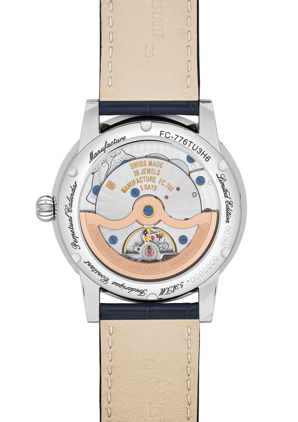 Frederique Constant Classic Perpetual Calendar Manufacture & Türkis: Gehäuseboden Kaliber FC-776