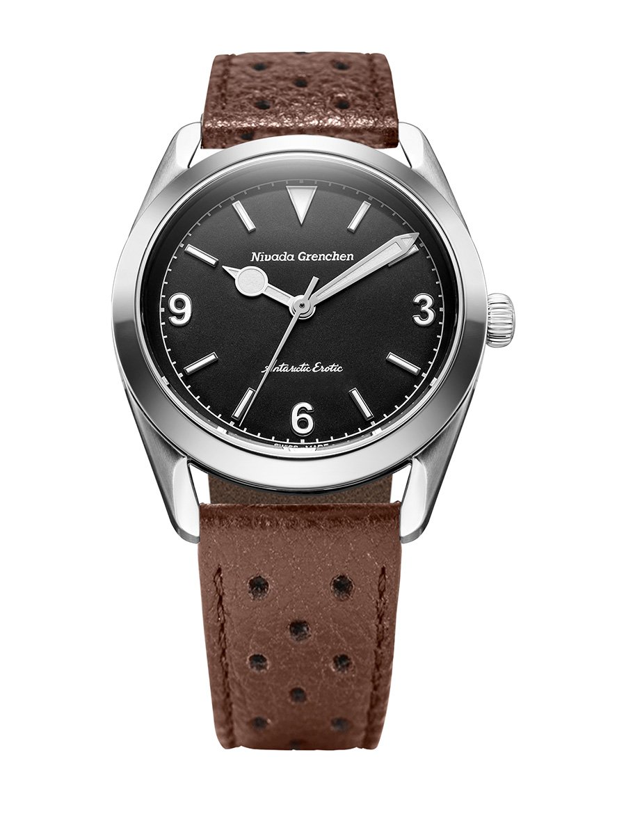 Nivada Grenchen Antarctic Erotic 38 mm, Uhr mit Lederband
