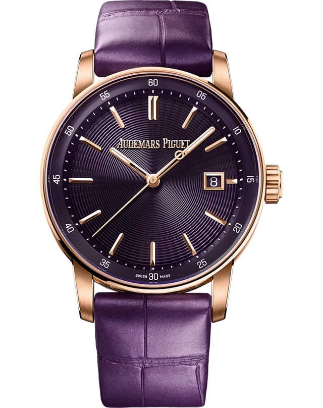 Audemars Piguet – Code 11.59, elegante Golduhr mit Manufaktur-Automatikkaliber und lila Zifferblatt