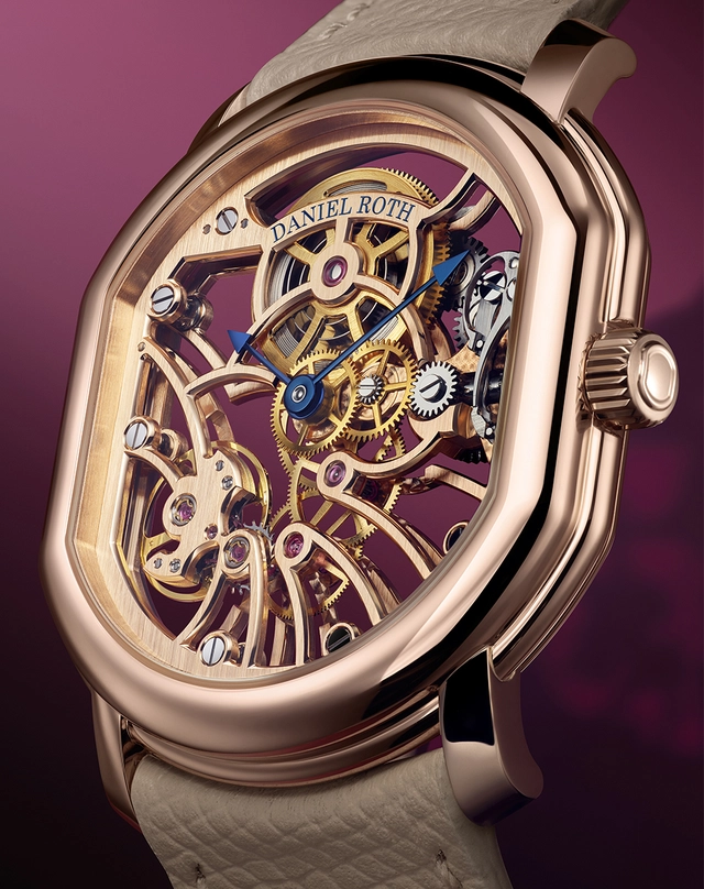 Daniel Roth – Extra Plat Rose Gold Skeleton, skelettierte Luxusuhr aus Gold mit Handaufzugskaliber und Lederband