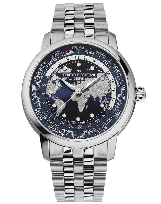 Frederique Constant – Classic Worldtimer Manufacture, Weltzeituhr aus Edelstahl mit Automatikwerk