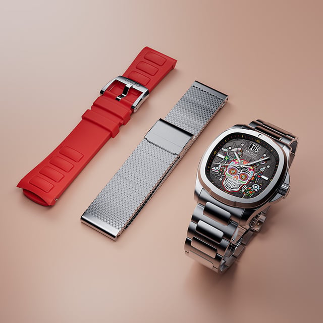 Mido Multifort TV Big Date Día de los Muertos Alebrijes Special Edition: Stahluhr mit drei Armbändern