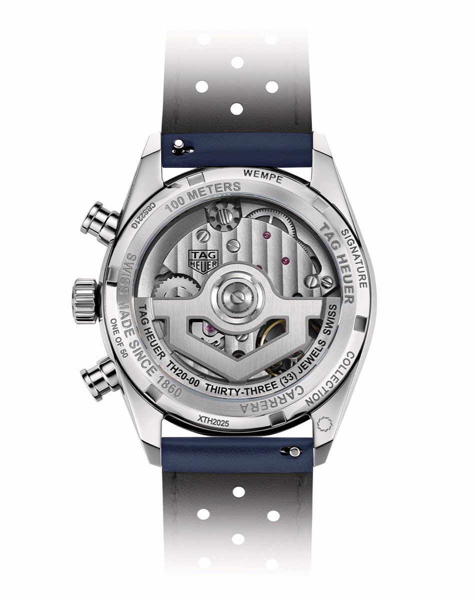 Wempe × TAG Heuer Carrera Chronograph Wempe Signature Collection, Automatik-Chronograph mit silbernem Zifferblatt und Lederband