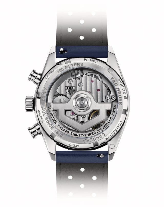 Wempe × TAG Heuer Carrera Chronograph Wempe Signature Collection, Automatik-Chronograph mit silbernem Zifferblatt und Lederband